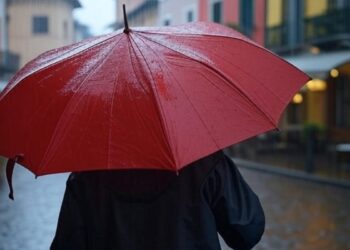 Una persona che si protegge dalla pioggia con un ombrello