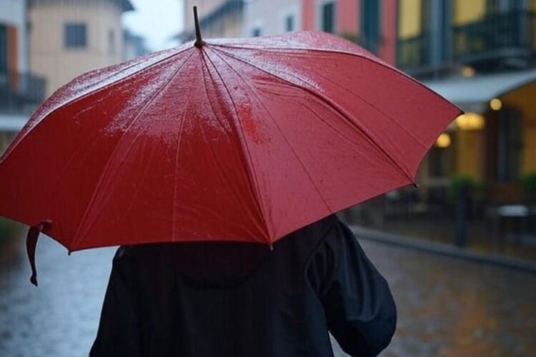 Una persona che si protegge dalla pioggia con un ombrello