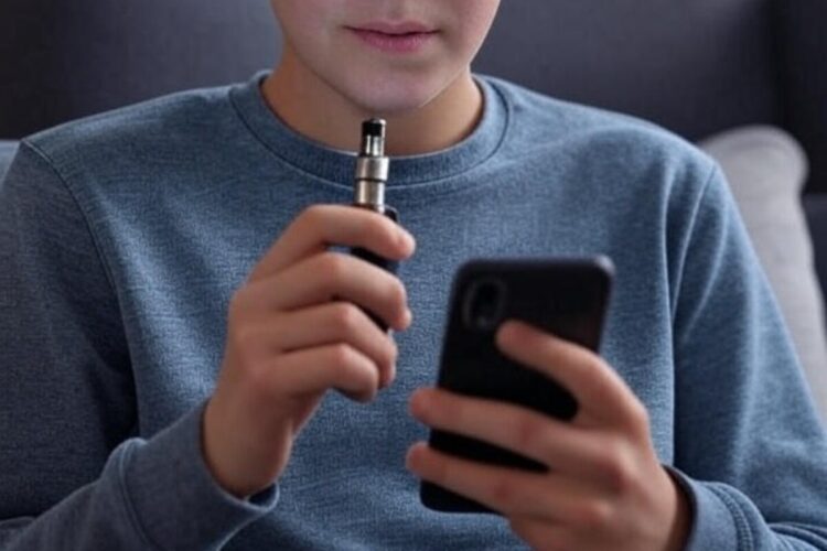 Un adolescente fuma una sigaretta elettronica contenente Spice, la droga diffusa su TikTok