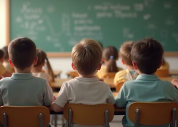 Dei bambini a scuola seguono una lezione