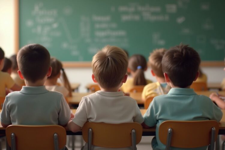 Dei bambini a scuola seguono una lezione