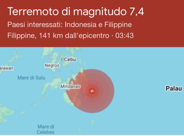 Terremoto di magnitudo 7.6 nelle Filippine: scatta l’allerta tsunami