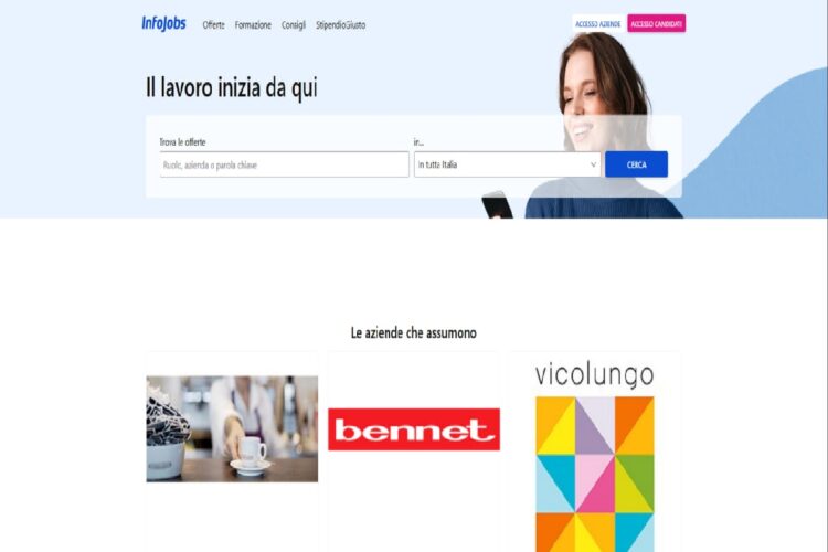 La homepage di Infojobs Italia