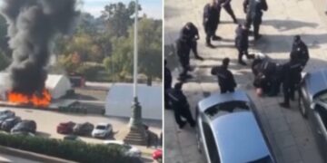 Spari e esplosioni davanti al Parlamento di Belgrado