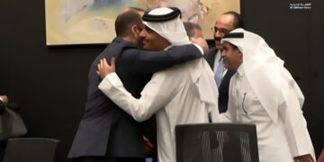 Un momento dei negoziati che ha portato all'accordo tra Israele e Hamas | ANSA/FRAME DA AFP