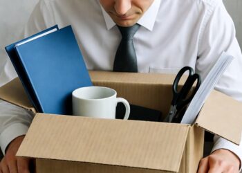 Una persona licenziata che raccoglie le sue cose in uno scatolone