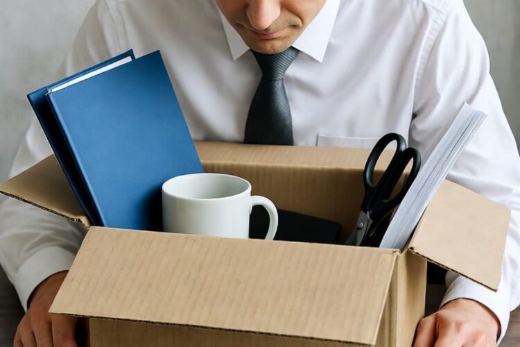 Una persona licenziata che raccoglie le sue cose in uno scatolone