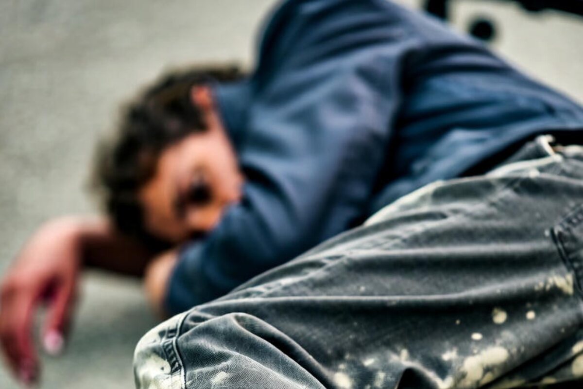 Un senza tetto dorme su una panchina