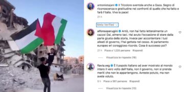 Il post pubblicato su Instagram da Tajani per Gaza
