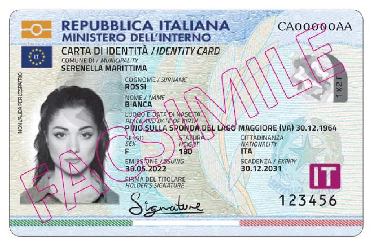Facsimile della carta d'identità