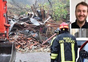 I Vigili del fuoco a lavoro per la frana verificatasi a Brazzano di Cormons (Gorizia) e, nel riquadro, Quirin Kuhnert