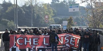 Il presidio degli operai ex Ilva