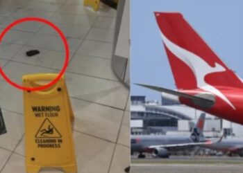 L'immagine del power bank esploso e di un aereo Qantas