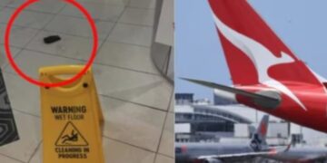 L'immagine del power bank esploso e di un aereo Qantas