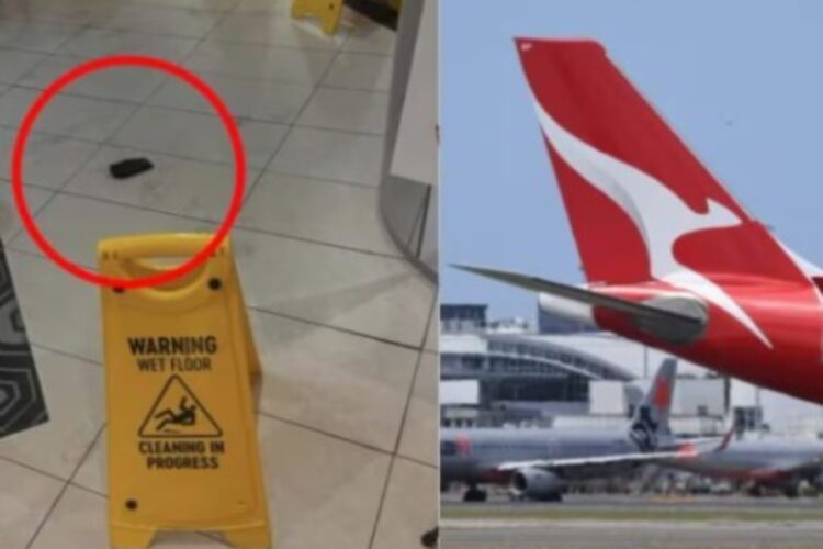 L'immagine del power bank esploso e di un aereo Qantas