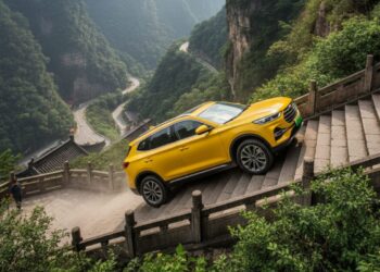 Il Suv elettrico Chery Fengyun X3L tenta di conquistare le celebri scale della montagna e del tempio Tianmen