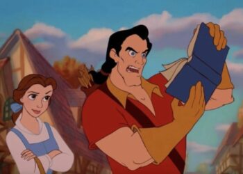 Gaston insieme a Belle in una scena del classico animato Disney La Bella e la Bestia