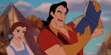 Gaston insieme a Belle in una scena del classico animato Disney La Bella e la Bestia