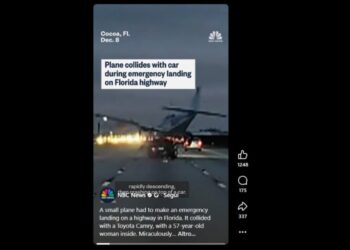 L'aereo caduto su un'auto in Florida