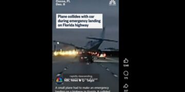 L'aereo caduto su un'auto in Florida