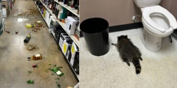 Un procione entra in un supermercato e si ubriaca