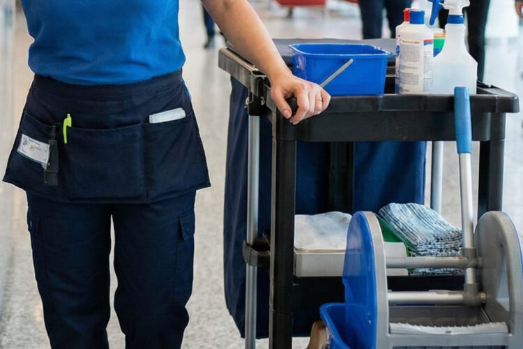 Un'addetta alle pulizie
