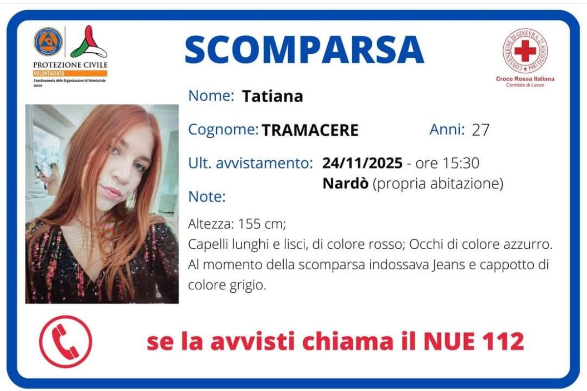 L'appello della protezione civile per Tatiana Tramacere