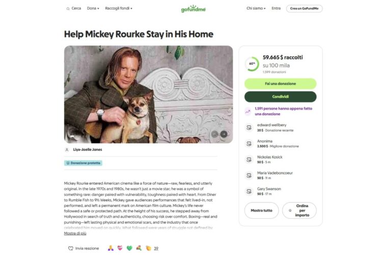 La colletta online aperta dai fan per aiutare Mickey Rourke