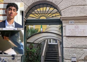 Nella combo, in alto Abanoub Youssef, 19 anni, morto all'Ospedale S. Andrea; in basso, il ragazzo compagno di scuola fermato con l'accusa di averlo accoltellato all'addome; e l'ingresso dell'istituto professionale 'Domenico Chiodo' a La Spezia dove è avvenuta l'aggressione