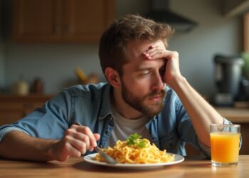 Persona con l'influenza che mangia a tavola