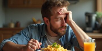 Persona con l'influenza che mangia a tavola