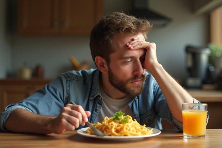 Persona con l'influenza che mangia a tavola