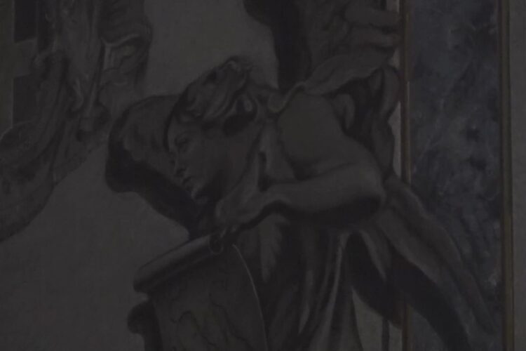 Affresco angelo con volto di Meloni