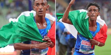 Due foto di Yeman Crippa