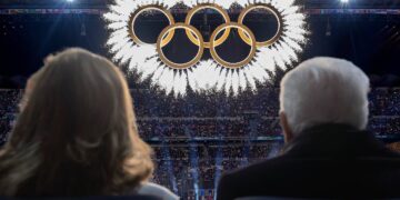 Il Presidente della Repubblica Sergio Mattarella e la signora Laura alla cerimonia di apertura dei Giochi Olimpici Invernali Milano Cortina