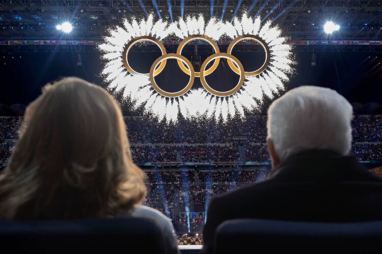 Il Presidente della Repubblica Sergio Mattarella e la signora Laura alla cerimonia di apertura dei Giochi Olimpici Invernali Milano Cortina