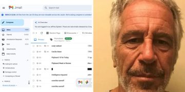 La homepage di Jmail e una foto di Jeffrey Epstein