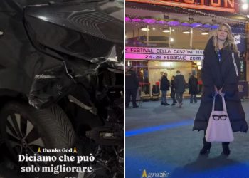 Una foto dell'incidente e una di Rosanna Cacio davanti all'Ariston