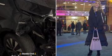 Una foto dell'incidente e una di Rosanna Cacio davanti all'Ariston