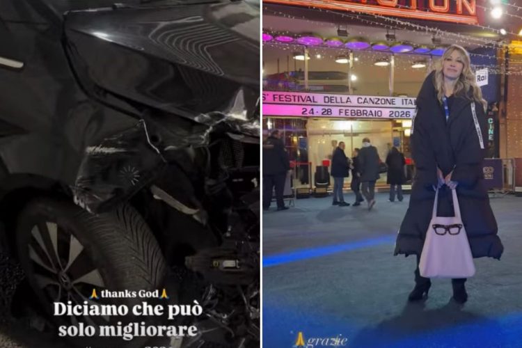 Una foto dell'incidente e una di Rosanna Cacio davanti all'Ariston