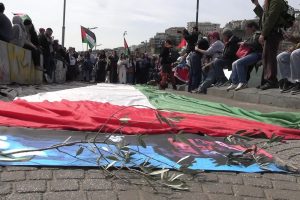 Napoli, nave per Gaza salutata con ramoscelli di palma prima della partenza