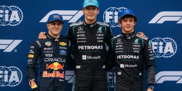 Isaak Hadjar, George Russell e Kimi Antonelli