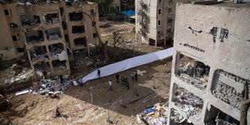 March 22, 2026 shows debris of buildings damaged after a missile strike in Arad, Israel