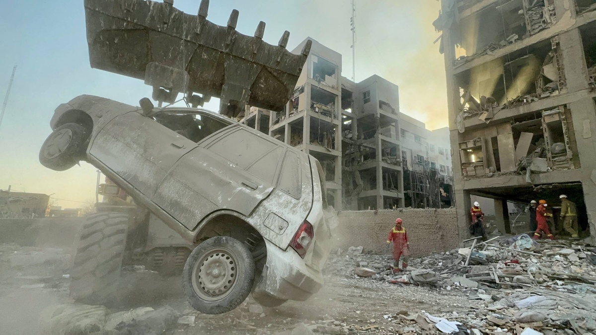 Rescue Teams Work At Airstrike-Damaged Building In Iran