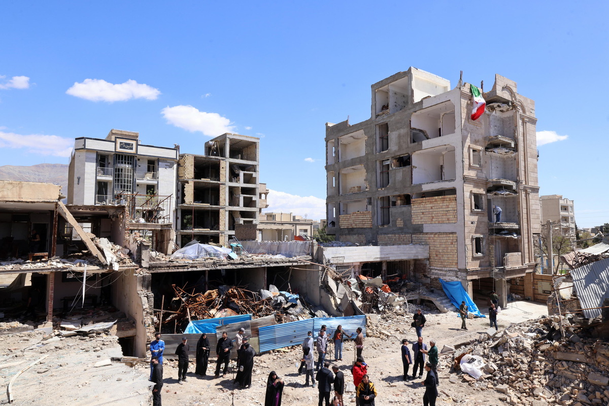 A view of damaged residential buildings after an airstrike on the city of Karaj, Alborz Province, Iran, 03 April 2026
