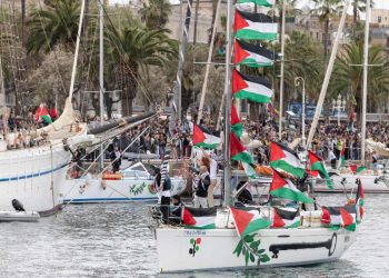 Delle navi della Global Sumud Flotilla a Barcellona