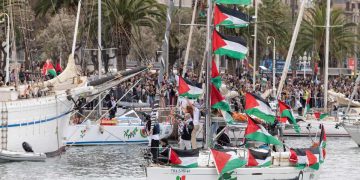 Delle navi della Global Sumud Flotilla a Barcellona