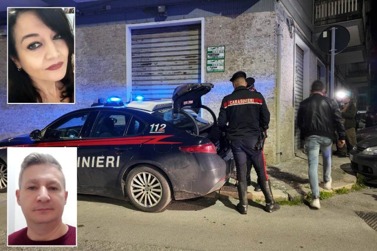 In una combo i carabinieri effettuano rilievi nel luogo dell'omicidio, la vittima Stefania Rago (sopra) e il marito Antonio Fortebraccio (sotto)