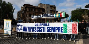Una manifestazione della brigata ebraica a Roma nel 2025
