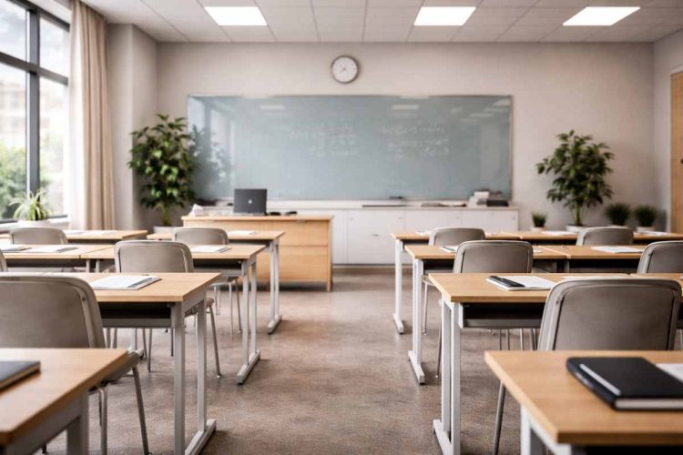 Un'aula con dei banchi in una scuola dell'Emilia Romagna
